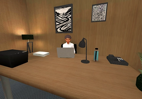 two Simli VR characters, manager and employee